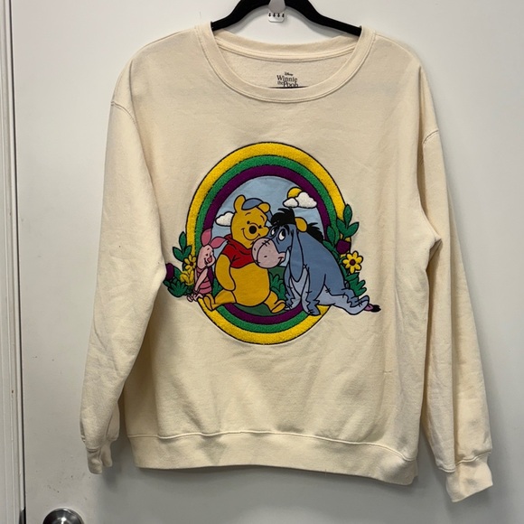 Disney Sweaters - DISNEY WOMENS WINNIE THE POOH CHENILLE PATCH GRAPHIC SWEATSHIRT CREAM SIZE XXL